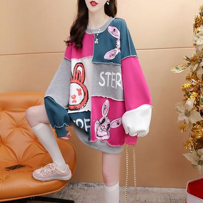 Spring Autumn Street Style Harajuku Patchwork Loose Casual Pullover Sweater Women Fashion Printing All-match Top