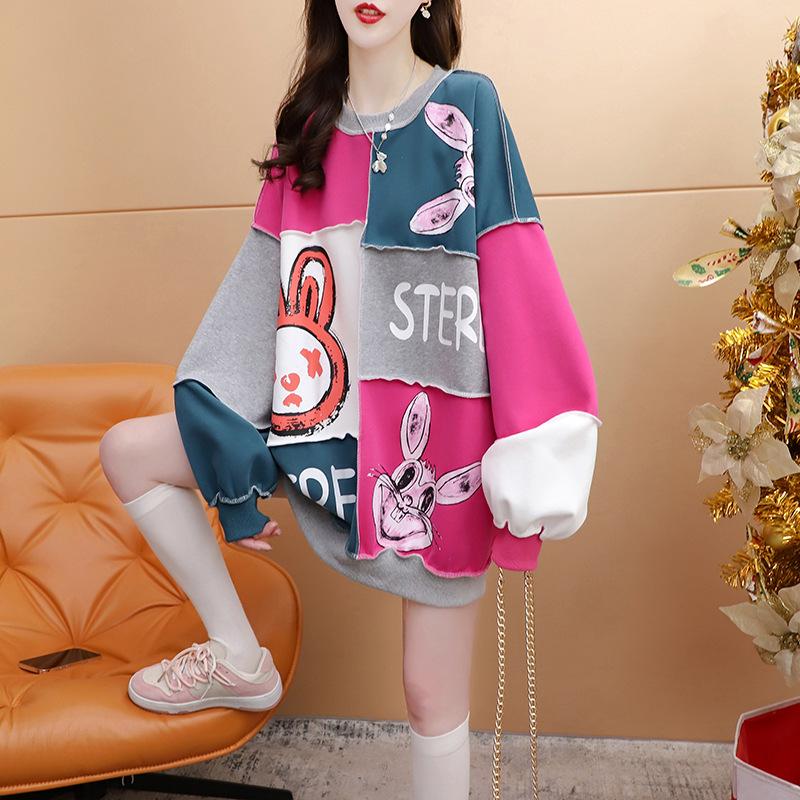 Spring Autumn Street Style Harajuku Patchwork Loose Casual Pullover Sweater Women Fashion Printing All-match Top