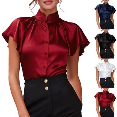 Tops de Primavera para Mujer Camisas de Verano para Mujer Blusa de Botones con Manga Acampanada Tops de Verano para Mujer Vestir Casual Ropa de Oficina