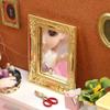 Dollhouse 1:12 Gold-Edged Mirror for Living Room/Bedroom