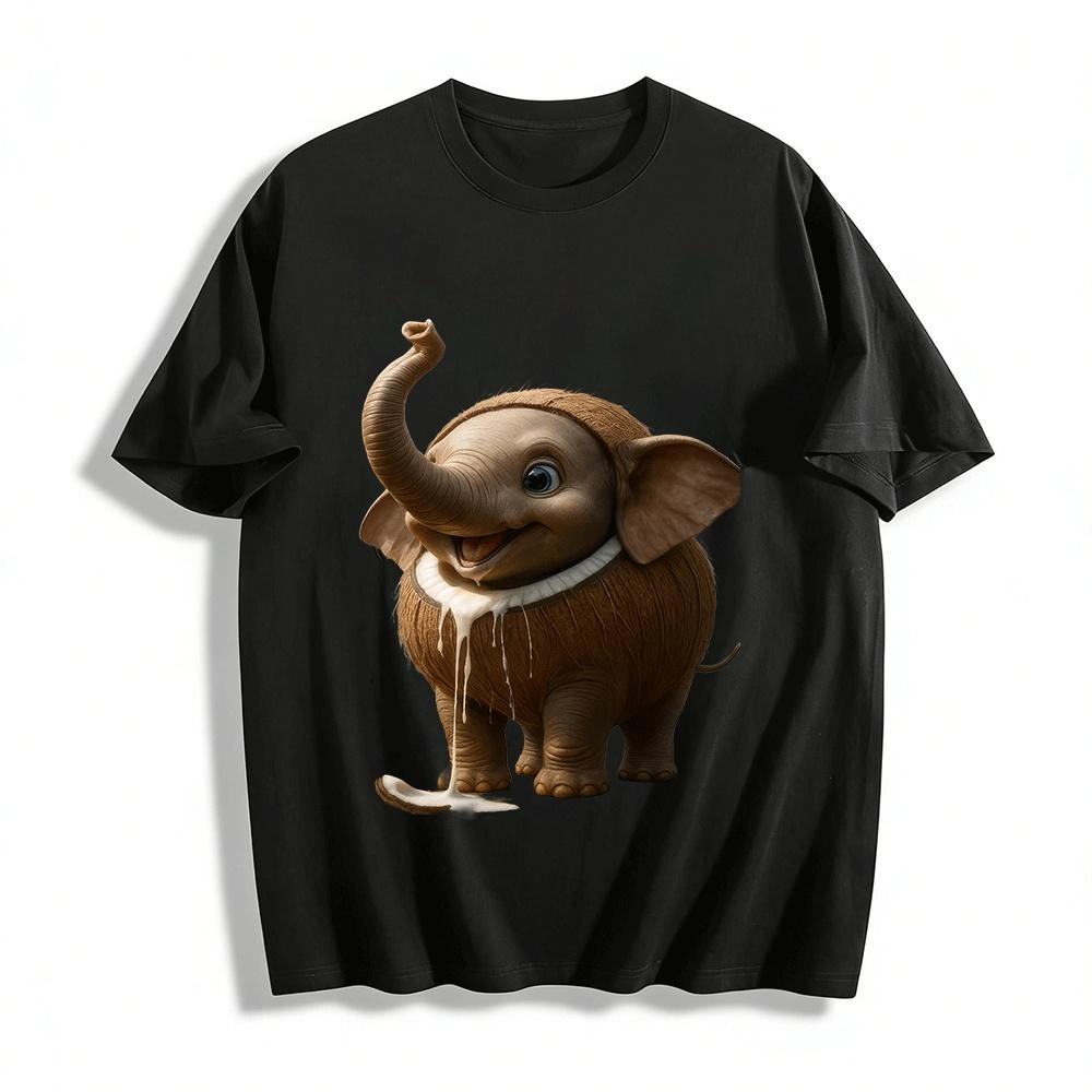 Cute Coconut Elephant Graphic Casual Tee For All Ages Pure cotton T-shirt XXS
