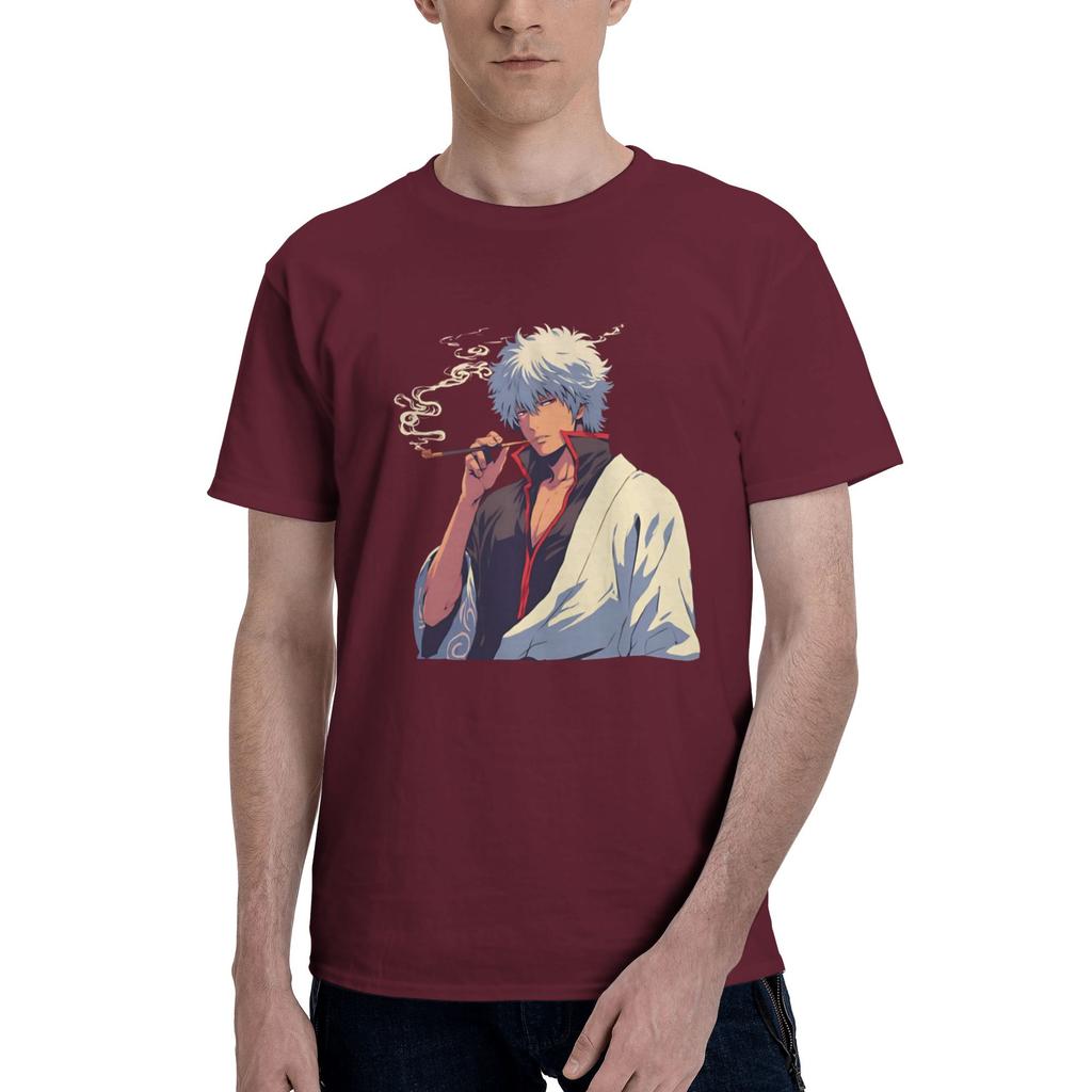 Classic Gintoki Character Men T Shirts Gintama Casual Tee Shirt Short Sleeve Crew Neck Pure Cotton Graphic Tops TShirt