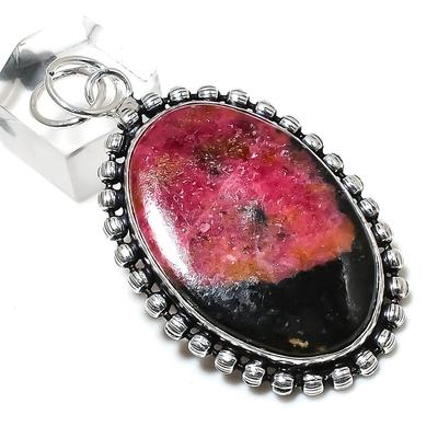 Pendentif en Pierre Précieuse Rhodochrosite Naturelle Fait Main en Argent Sterling 925 2,56" D4b49