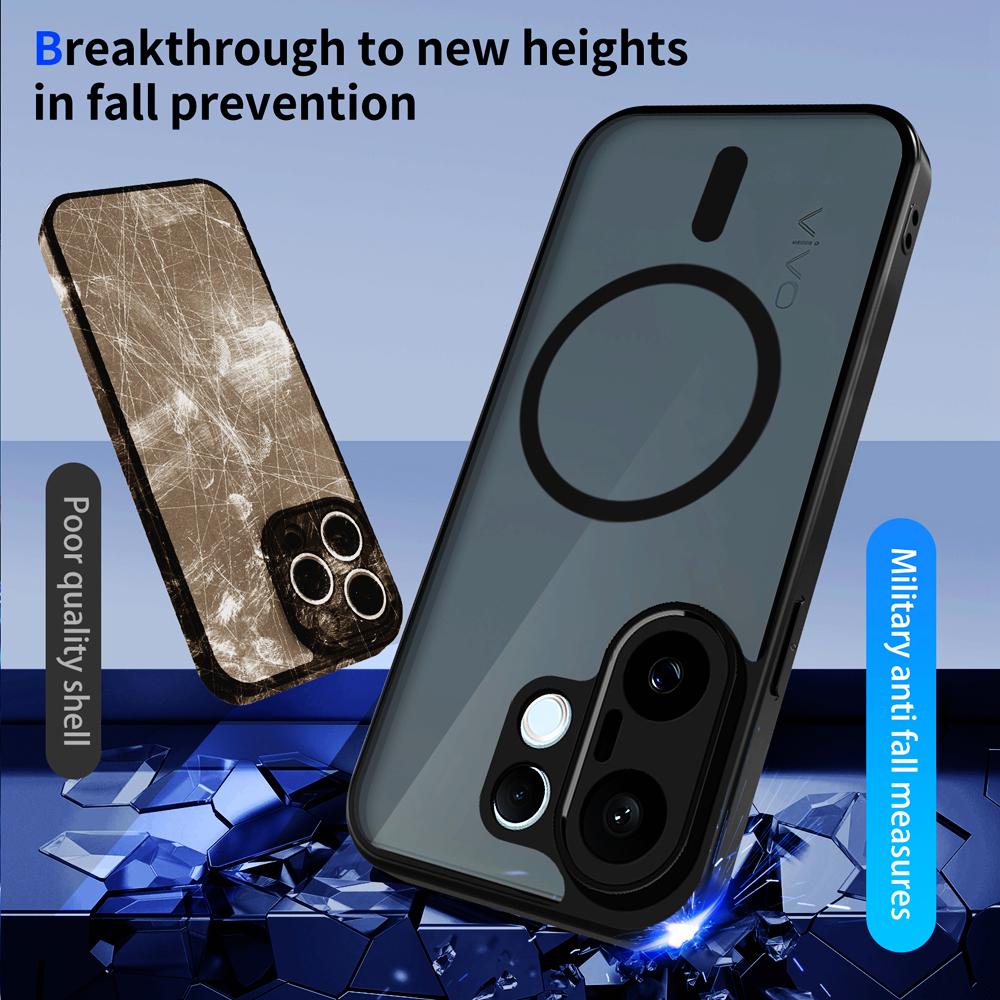 KEYSION Magnetic Phone Case for VIVO X200 FE Soft Silicone+PC Matte Translucent Black Shockproof Cover for VIVO X200 FE