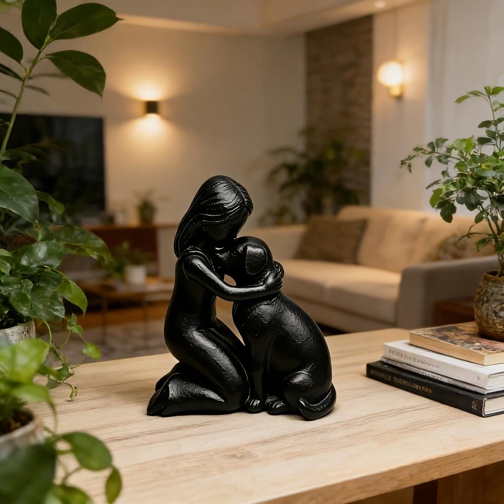 Friendship Sculpture of A Little Girl and A Little Dog, Suitable for Home and Office, Study/bookshelf, Foyer Decoration