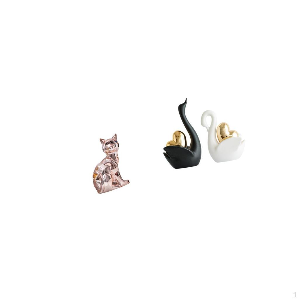 Elegant Feline And Swan Sculpture Set Artistic Animal Figurines for Fireplace Bookshelf Tabletop