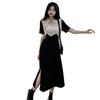 Color Block Polo Neck Slimming Dress with Waist-cinching Zipper and Slit for Women - Summer Collection