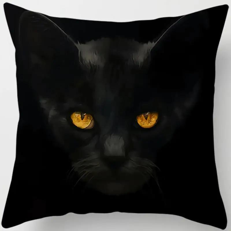 Black Cat Printed Square Pillowcase Home Furnishing Car Sofa Cushion Cover