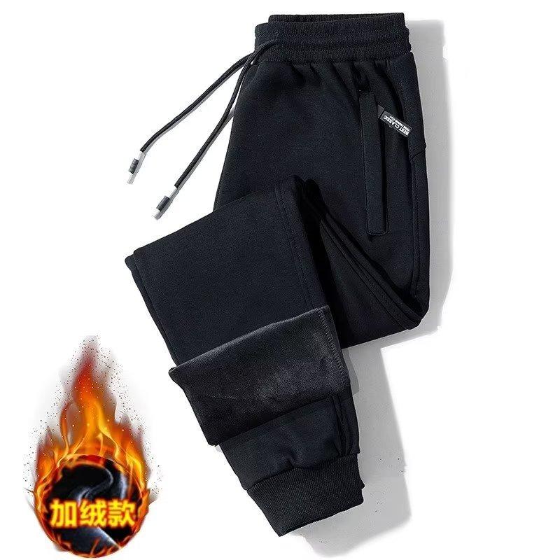 Casual pants men's fleece thickened sweatpants spring, autumn and winter trend sweatpants tied feet straight thermal trousers men