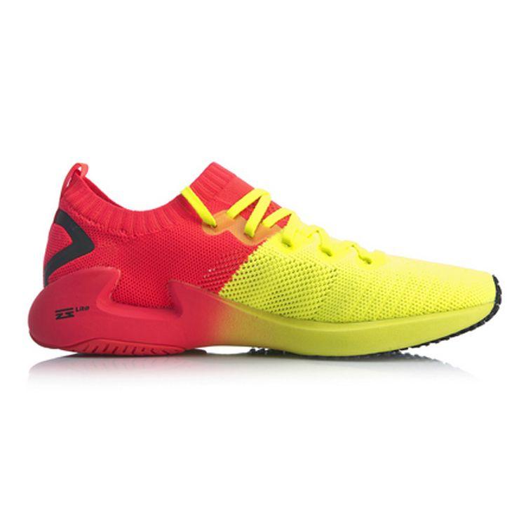Li Ning Wind Chaser One-Piece Knit Low-Top Running Shoes Women Sneakers Yellow Red ARBN222-9