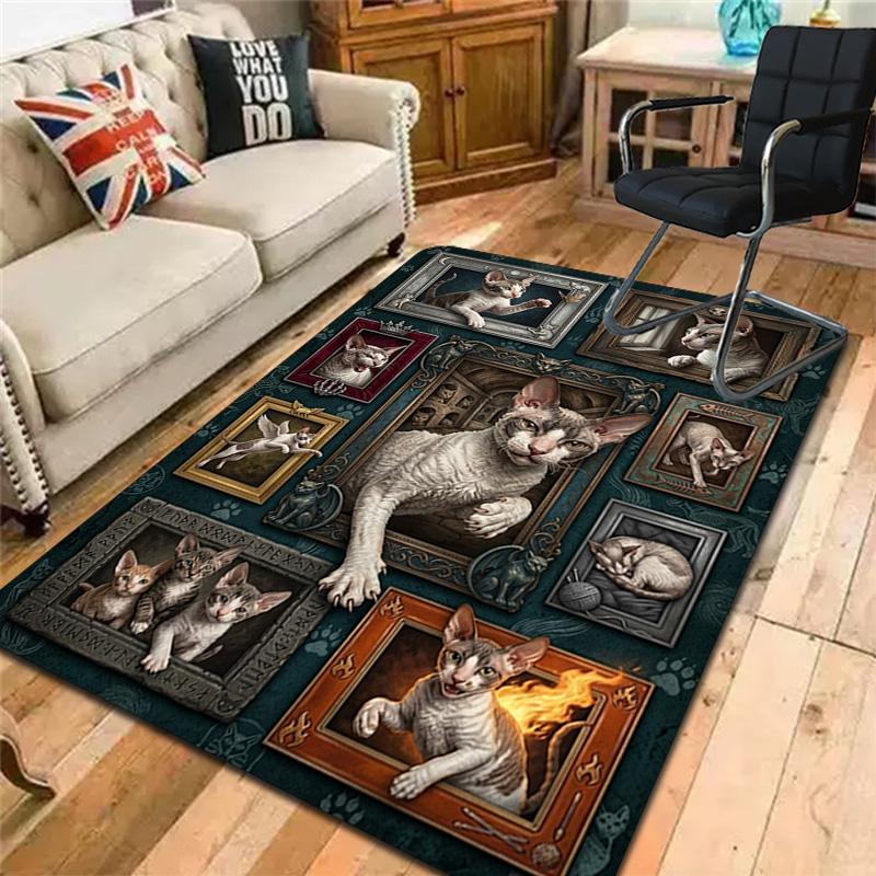 Cats Art Pattern Rug Floor Mat for Living Room or Bedroom Soft and Comfortable Carpet a Gift for Birthday and Holiday.