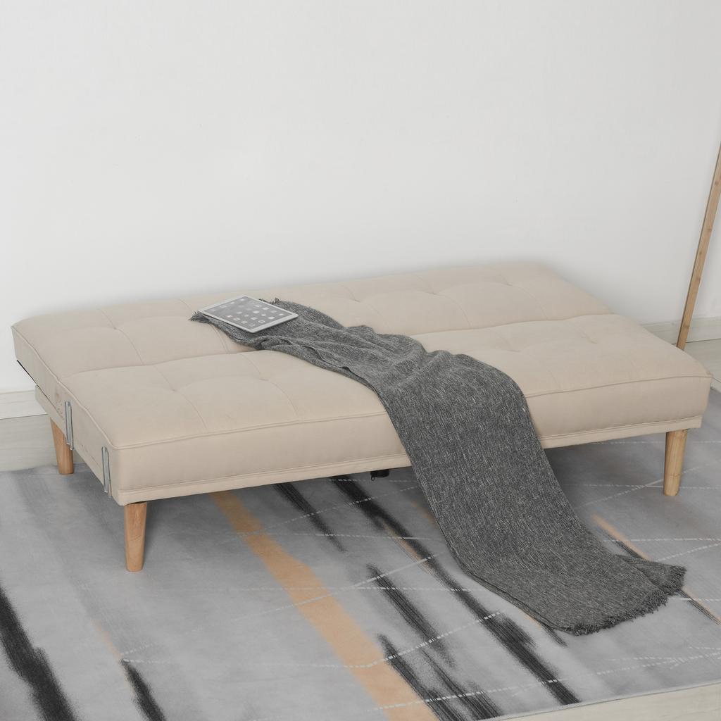 3-Seater Sofa Bed with Backrest Adjustable To 3 Levels, 2 Cushions and Removable Armrests, Beige, 185x84x85cm