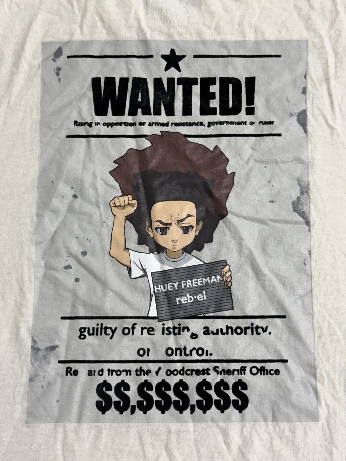 TV The Boondocks T-shirt Huey Freeman Wanted Poster- Large S