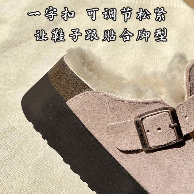 thick-soled velvet shoes for women's winter bag head half-towed fluffy slippers for women to increase their height and wear cotton shoes