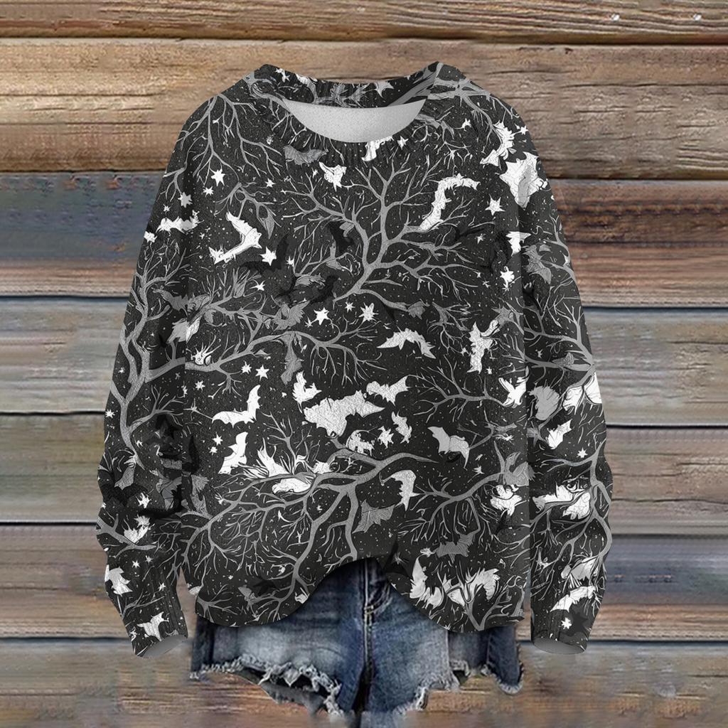 Ladies' Fashionable Casual Long Sleeved Halloween Printed Round Neck Knitted Yarn