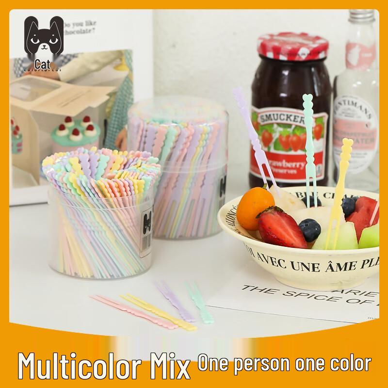 Disposable Mixed Color Plastic Fruit Forks (Approx. 100-Count)