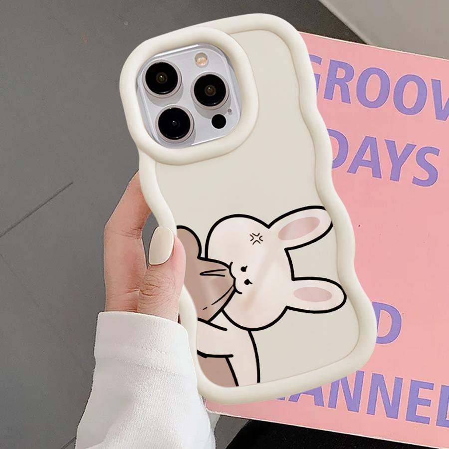 Couple Rabbits Bite Bear Soft Phone Cover Case for iPhone 16 Pro Max 8 14 13 12 11 15 Plus 17 Air XR