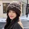 Cute cat ear wool hat Nordic style jacquard knitted hat women's autumn and winter outdoor warm cover loose thickened hat tide