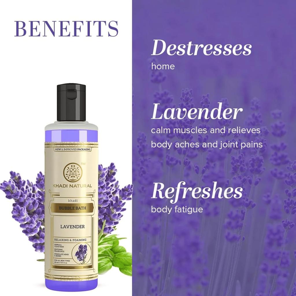 Khadi Natural Ayurvedic Lavender Bubble Bath 210ml | Relaxing Stress Relief | Soft Supple Skin Care