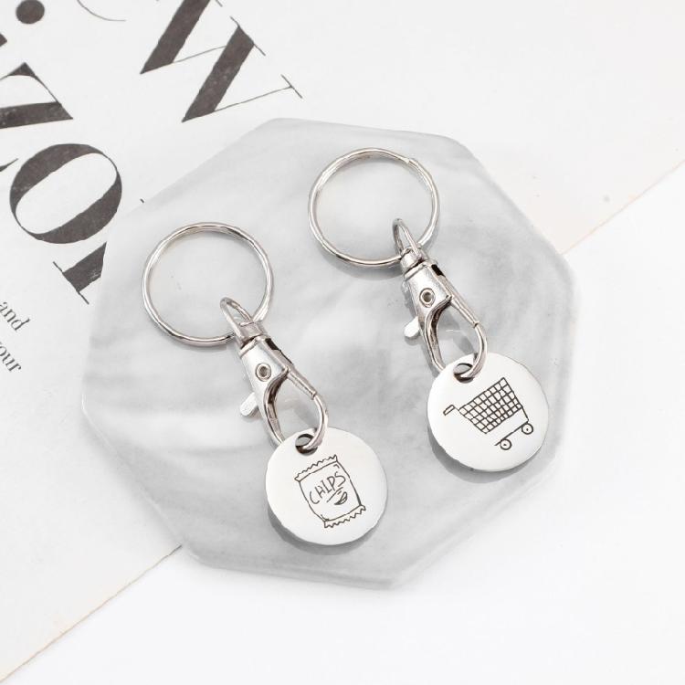 Set of 4 Shopping Trolley Coin Key Holder Shopping Coin Keyrings Carts Tokens Keyring Stainless Steel Texture for Daily