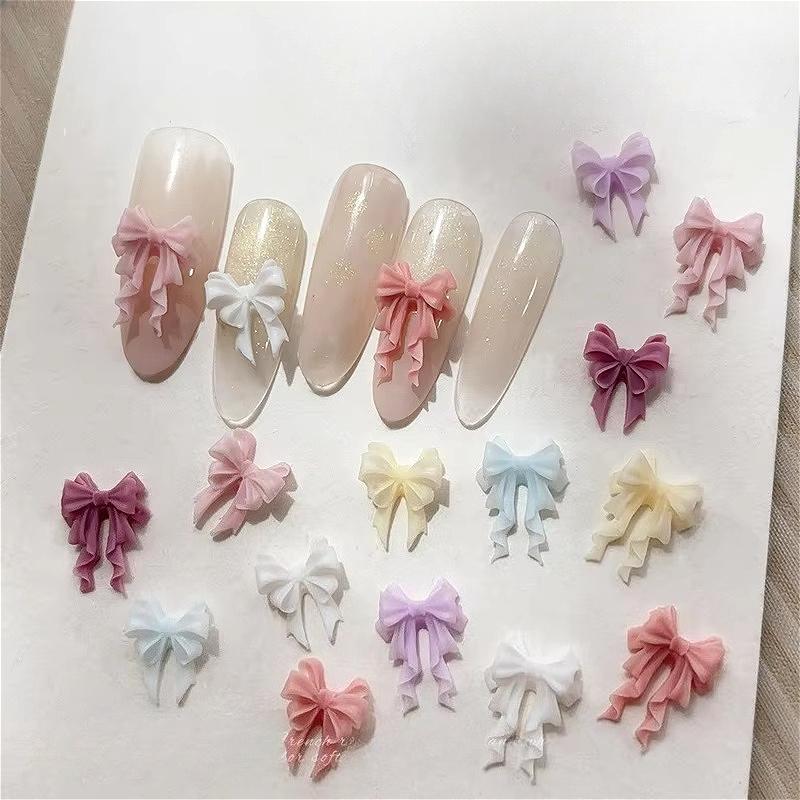 French Ribbons Colorful Resin Cute Bowknot Charm Leopard Print Bow Tie Nail Art Decorations Manicure Tools Accessories Wholesale