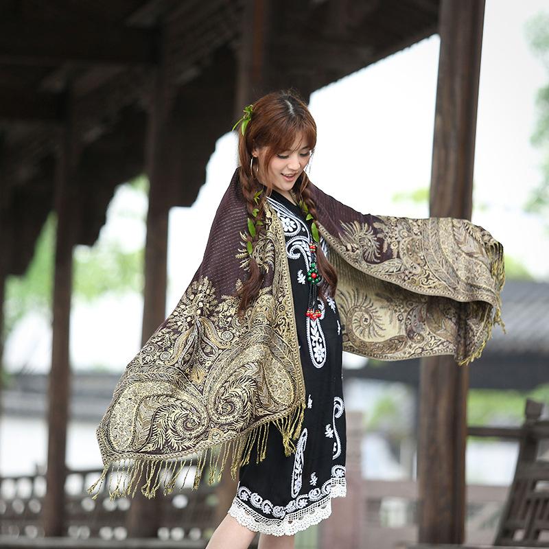 Jacquard tassel shawl spring and autumn thickened large cotton and linen women's shawl scarf dual-purpose