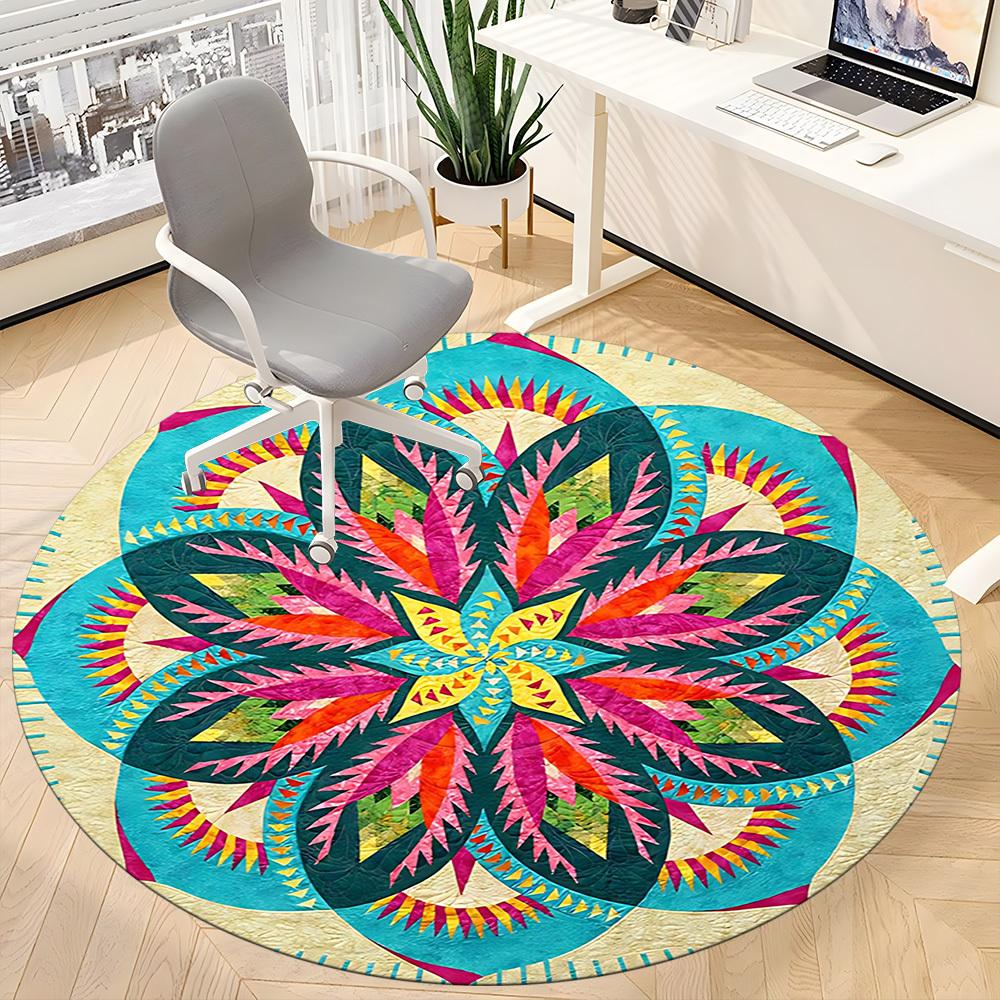 1pc Colorful Mandala Pattern Chair Carpet for Office, Soft Flannel Throw Mat, Perfect for Office,Holiday Party Decoration Choice yy251113043