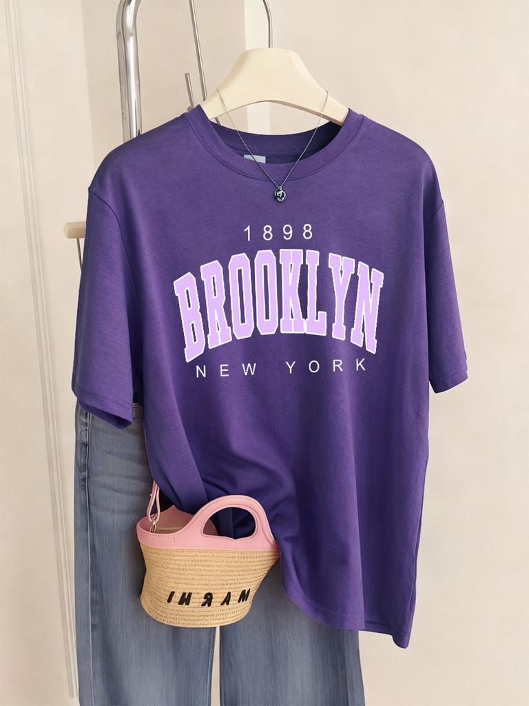 Brooklyn New York Letter Printed TShirts Women Basics Soft Short Sleeve Tops ONeck Loose T Shirts Summer Casual Womans Clothes