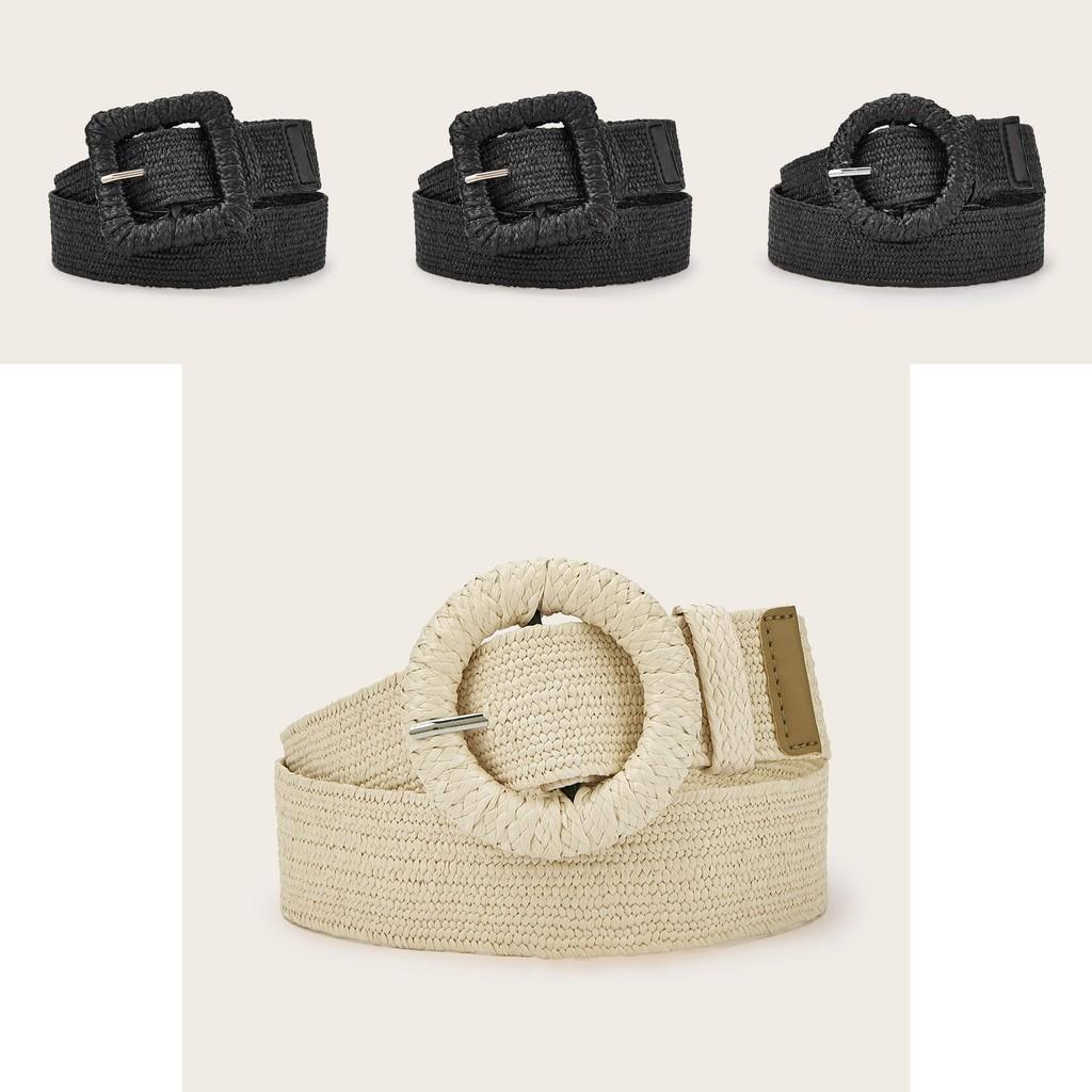 Minimally Designed Circular Buckle Decoration Women Casual Woven Waist Belt For Festival Outfits