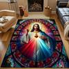 Stained Glass Sacred Heart Design Patterned Carpet, Non Slip Mat Suitable for Living Room and Bedroom Sofas
