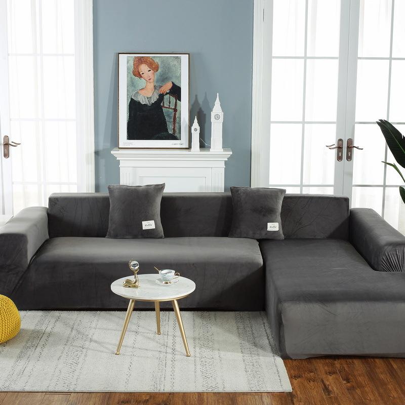 Thicken Plush Sofa Covers Elastic Corner 1/2/3/4/5 Seats Solid Color Couch Cover L-Type Sofa Cover All-Inclusive Protector Cover