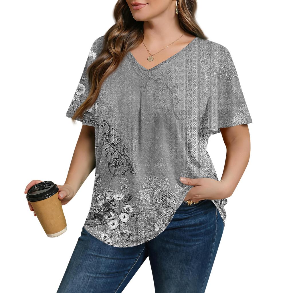 Blusa Casual de Moda para Mujer Talla Grande, de Corte Holgado, Manga Corta, Elegante Cuello en V, para el Trabajo