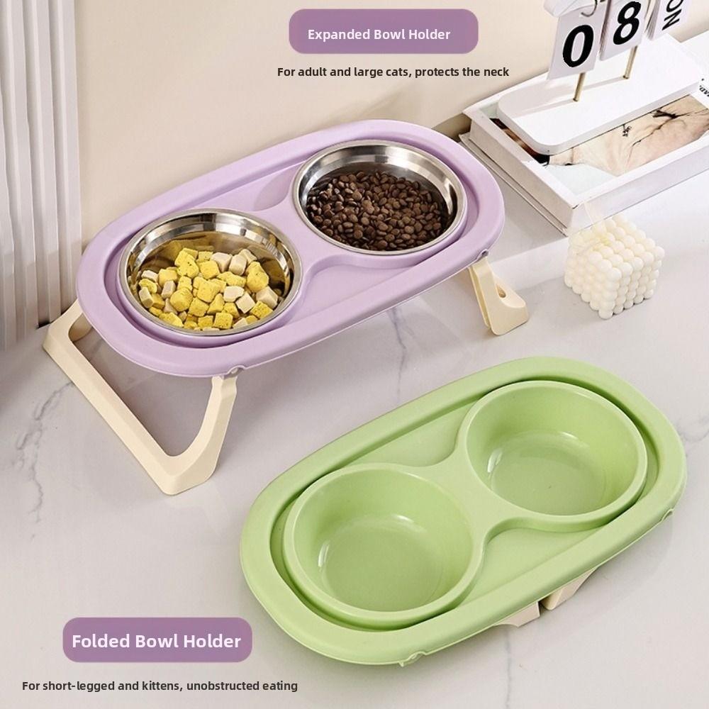 Anti-flip Pet High Footed Bowl Double Bowls Pet Water Feeder Container  for Kitten/Puppy/Bunny