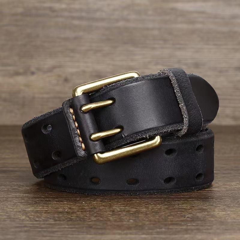 Men'S Belt, Genuine Leather Belt, Men'S Casual Retro Non-Punching Pin Buckle, Smooth First Layer Cowhide Lazy Belt