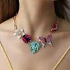 Insects Acrylic Flower Necklace Butterfly Flower Clavicle Chain Colorful Rhinestone Necklace  Gift