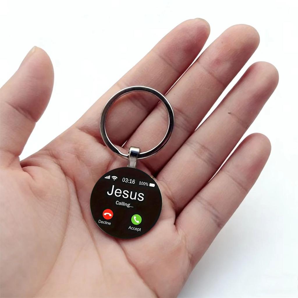 Alloy glass keychain accessory, mobile phone call interface pattern