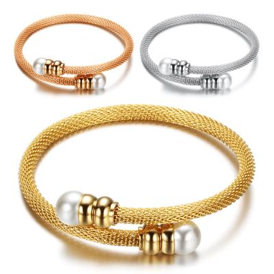 Bracciale Cavo Tricolore Perla Imitazione Acciaio Titanio Moda Ins Bracciale Elastico da Donna