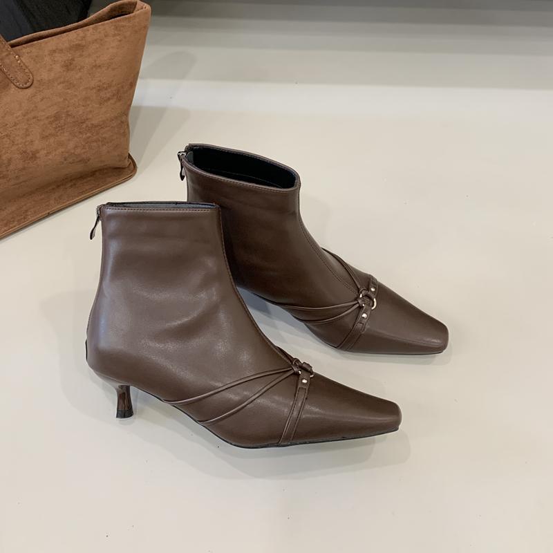 Fashion SUOJIALUN 2025 Winter New Brand Women Ankle Boots Fashion Buckle Round Toe Ladies Elegant Short Boots Thin Low Heel Dress Pumps