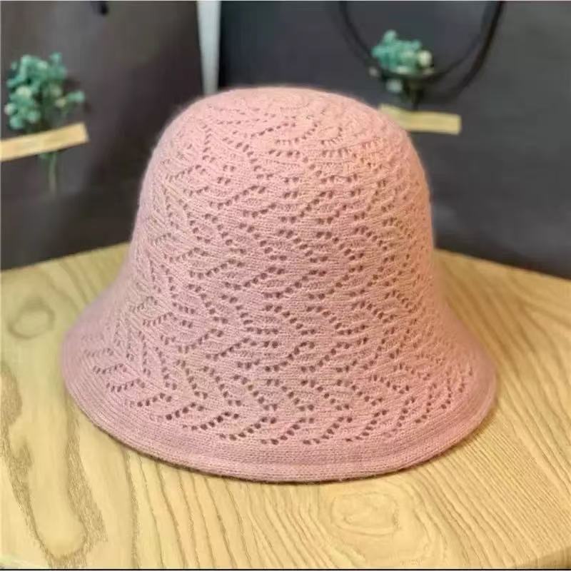 Summer new hollow retro hat women's Korean version basin hat temperament age-reducing sunscreen hat fashion solid color bucket hat