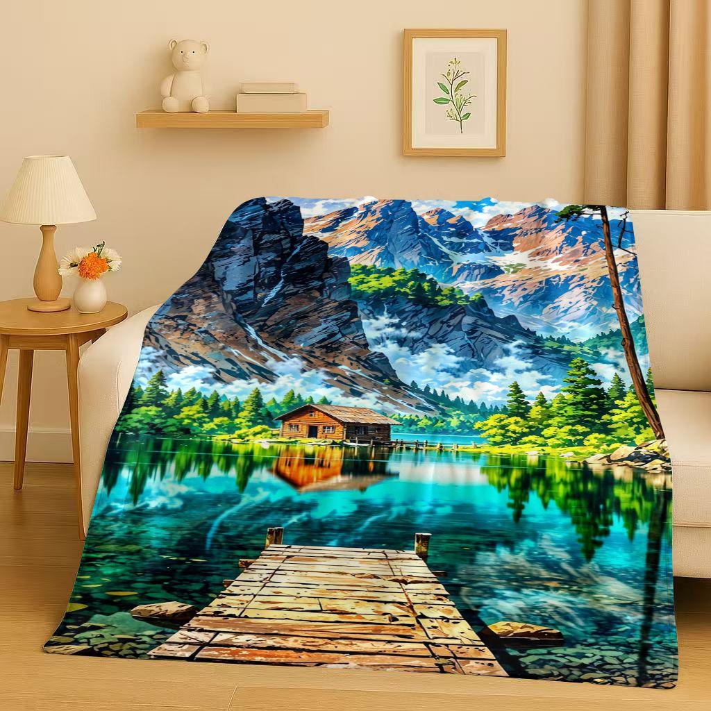 3D Beautiful Natural Scenery Sea Sky Tree Flannel Blanket,Ultra Soft Warm Plush Throw for Home Bedroom Bed Sofa Cover Kids Gift
