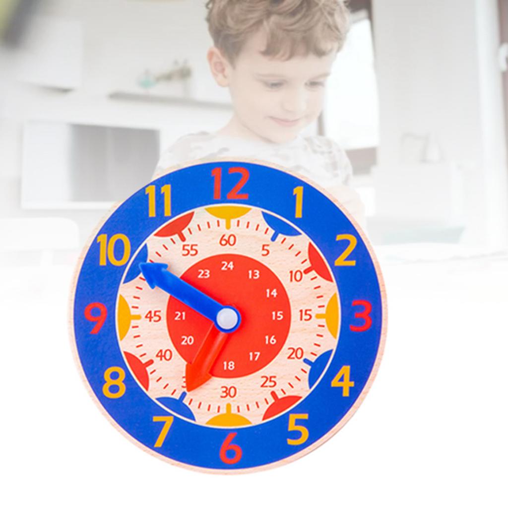 Wooden Cognitive Clock Improve Observation Teaching Clock Educational Toy for 4 to 6 Years Old Kids Blue Clock