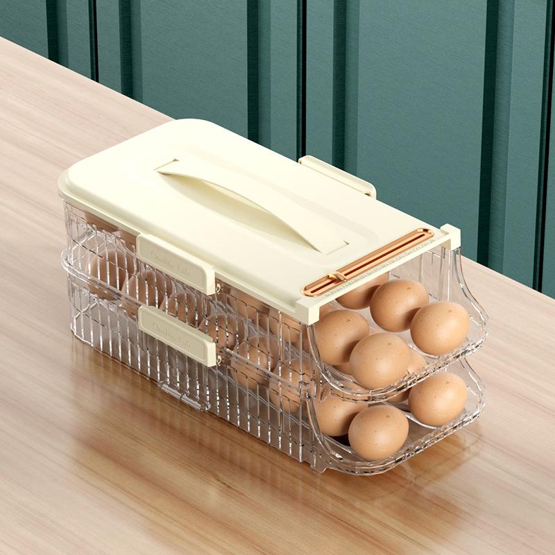 Scatola Porta Uova Tipo Cassetto per Frigorifero Frigorifero Scorrimento Automatico Organizzatore Cucina Organizzatori per la Casa Contenitori Ermetici Cibo