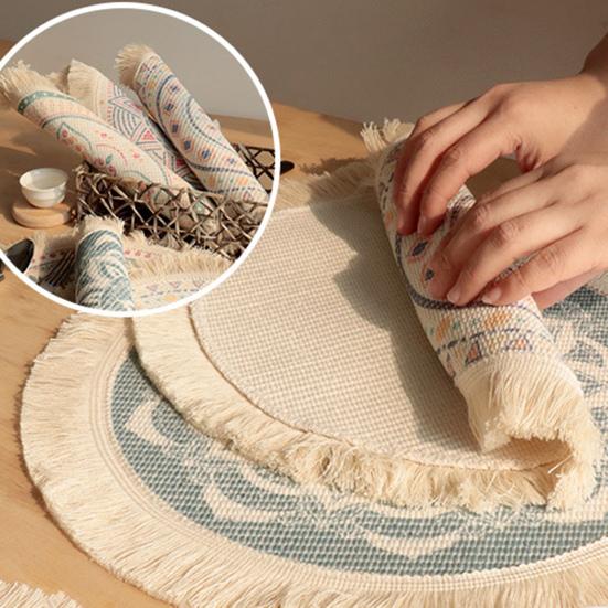 Beautiful Flower Pattern Placemat Good Woven Stylish Cotton Dinner Mat for Home