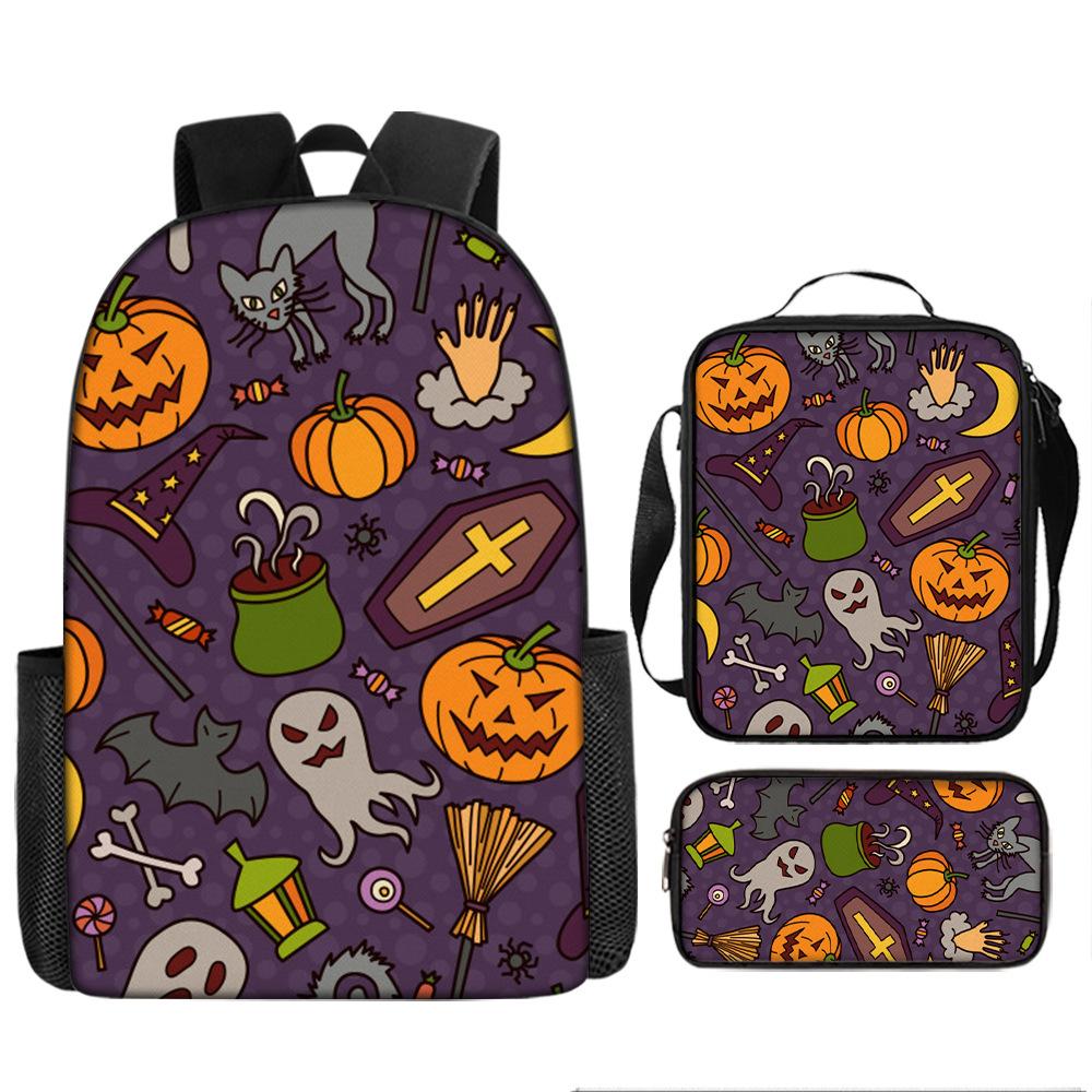 Pixel Halloween Student School Bag Cartoon School Bag Children's Backpack Anime Backpack Satchel