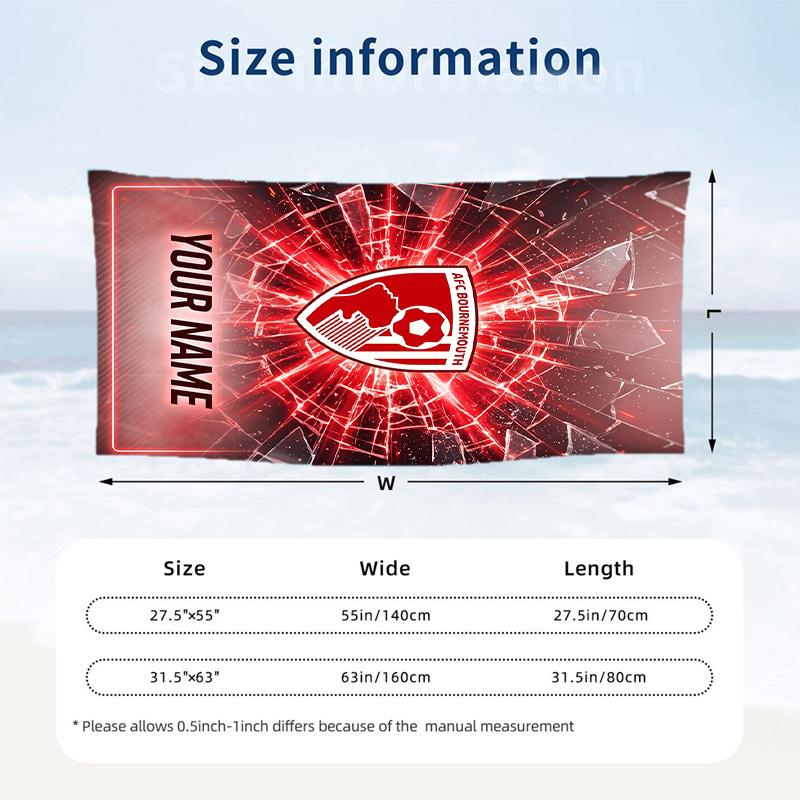 Beach Towel Bournemouth Football Print Custom Name Text Soft Towel for Swimming Pool
