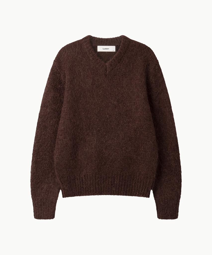 Leondi Brushed Mohair V-Neck Knit - Brown