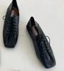 Retro Soft Sole Single Shoes Women Square Toe Lace-up Solid Colour Flats Lightweight Comfortable Loafers Femininos