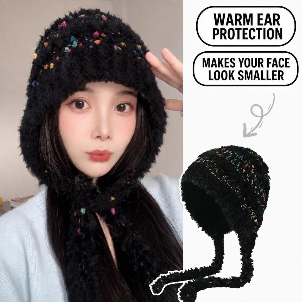 Ear Protection Bucket Hat Lacing Lei Feng Cap Cute Earmuff Knitted Hat for Women