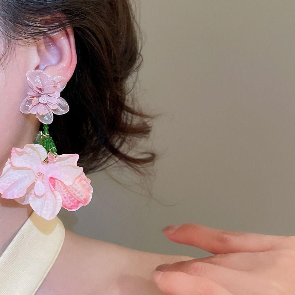 Beach Jewelry Simulated Flower Drop Earrings Silver Needle Vacation Style Earrings Wedding