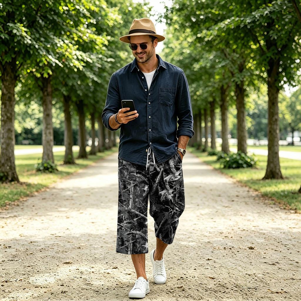 Men's Casual Drawstring Cargo Shorts Plaid Camouflage Pattern for Summer